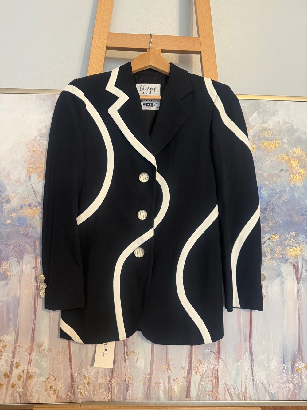Moschino Black Blazer with White Wavy Trim - Picture 2 of 7